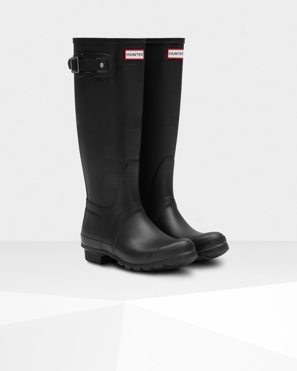 Women Hunter Original Exploded Logo Texture | Tall Rain Boots Black | NZ-95012-XIDB